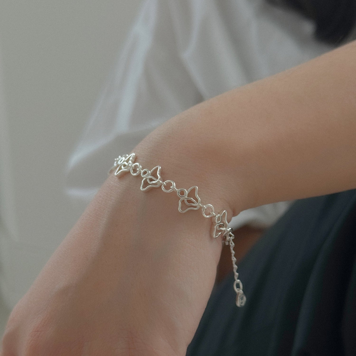 Lilac Chain Bracelet worn on the wrist