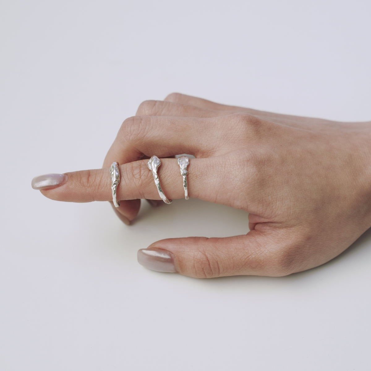 Molten Small Signet Ring, close detail of the textured sterling silver face