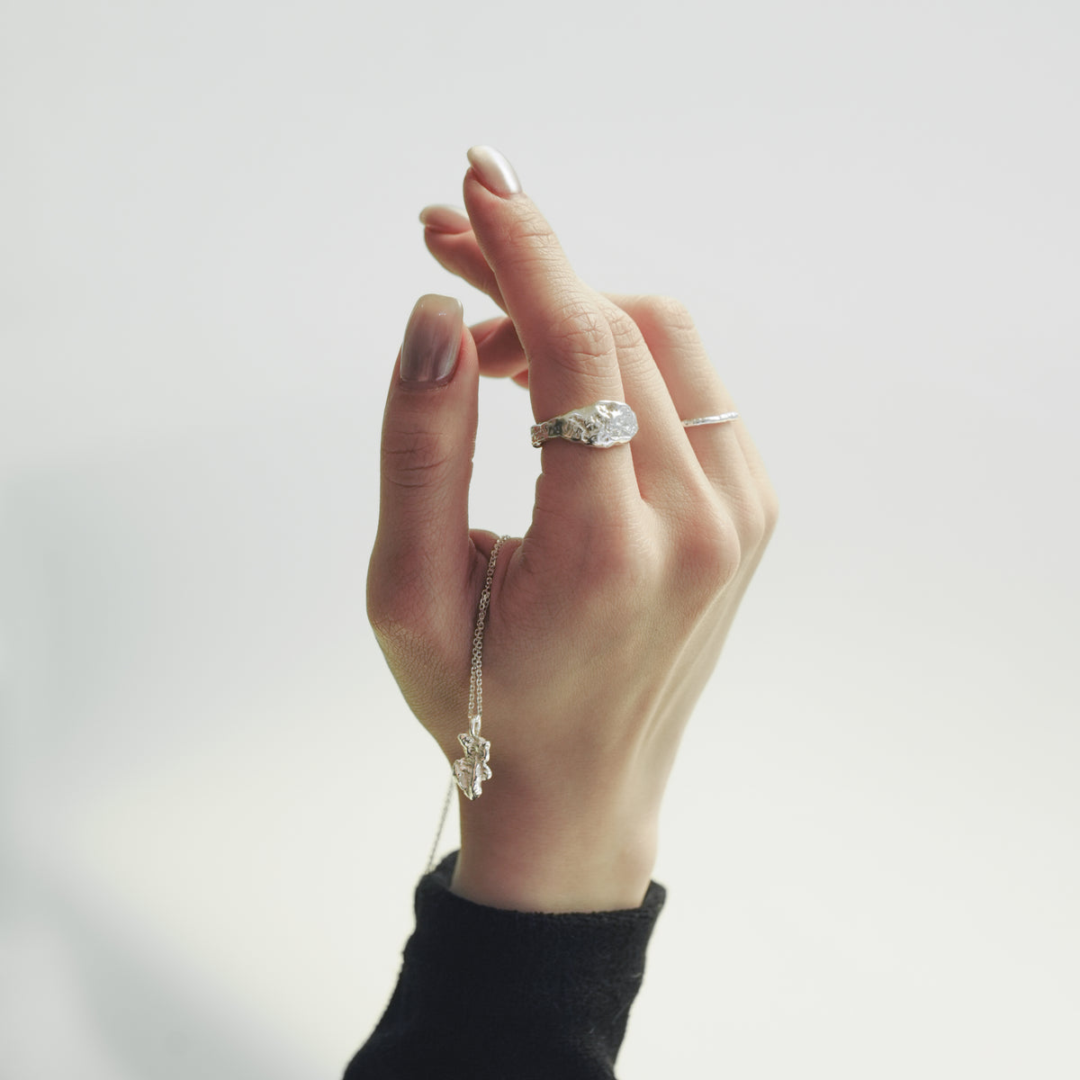 Molten Signet Ring, textured sterling silver signet from above