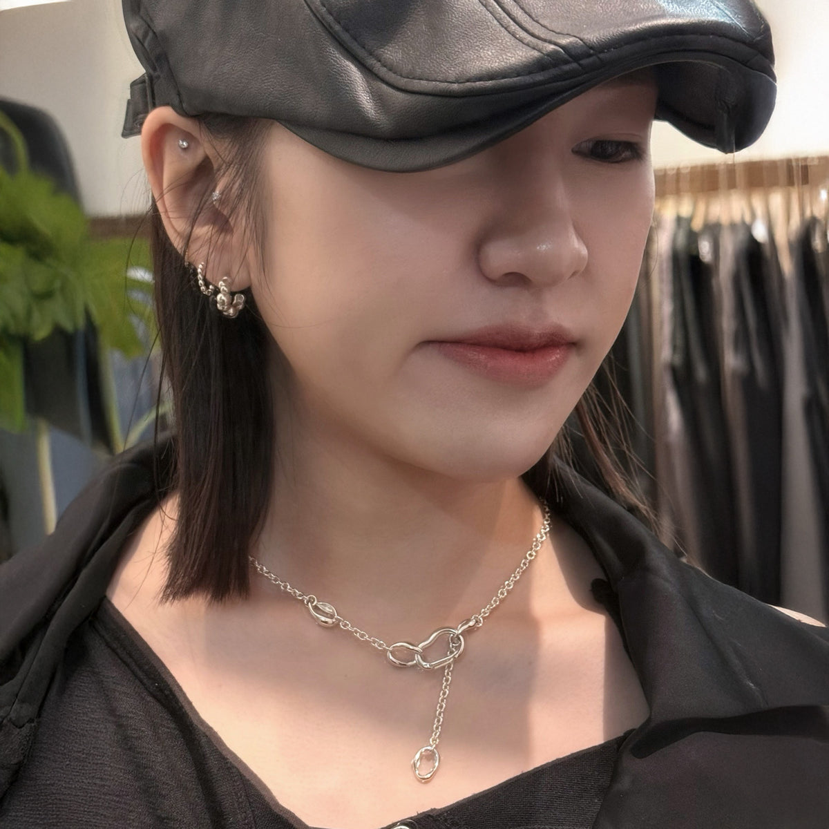 Bubble Carabiner Necklace, sterling silver oval links on a fine chain