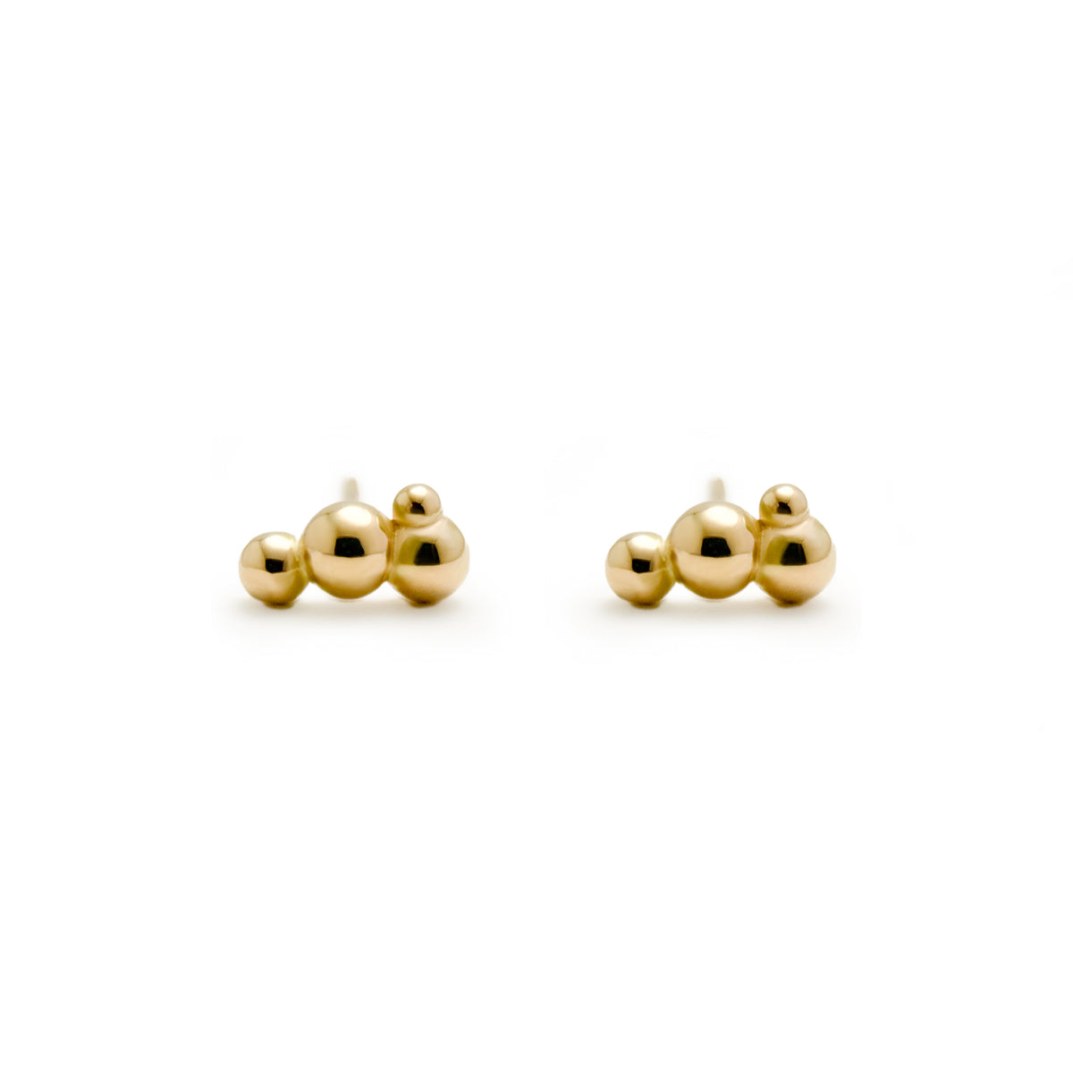 Dream Studs in 14k gold, small solid gold stud earrings made of two polished gold beads