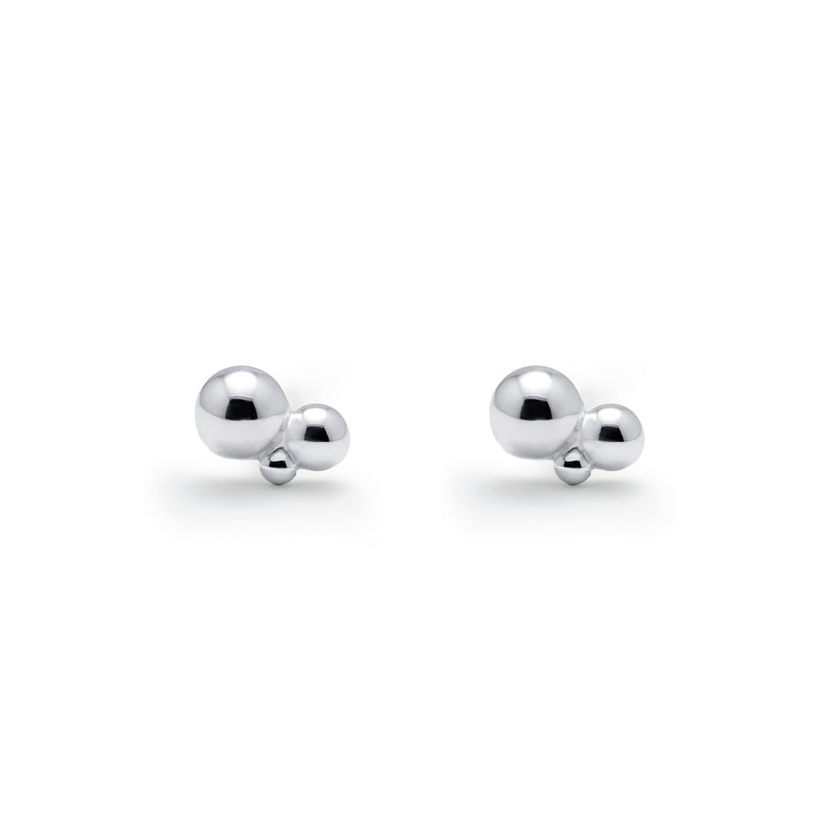 Bubbles Studs, sterling silver stud earrings made of two polished silver spheres