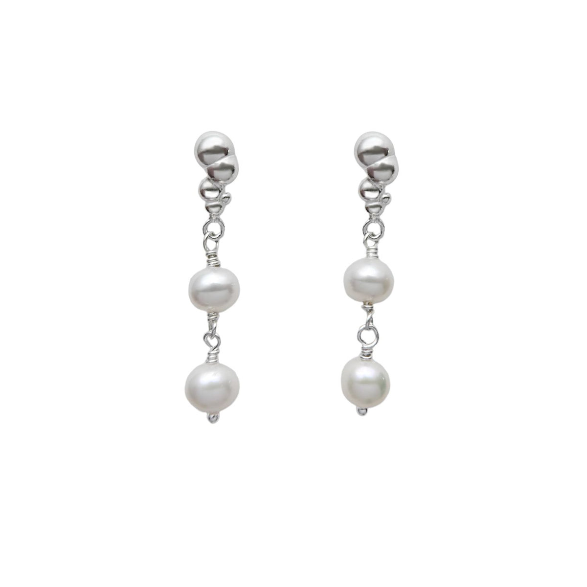 Bubbly Freshwater Pearl Earrings, sterling silver bead and freshwater pearl drop earrings