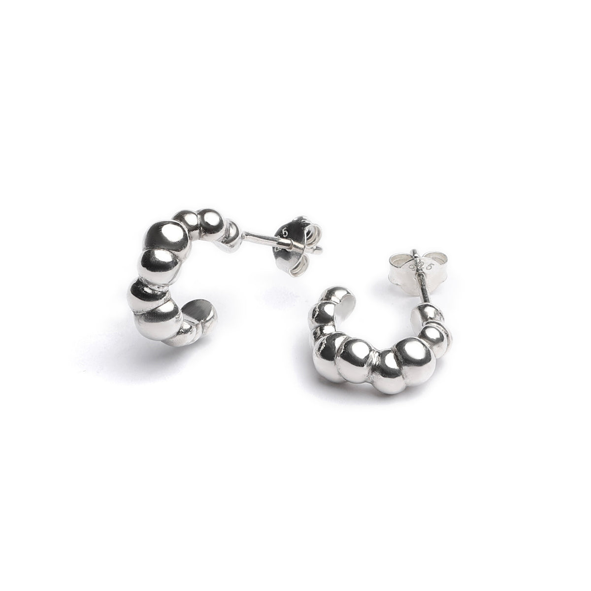 Bubbly Huggie Earrings, small sterling silver huggie hoops textured with round silver beads