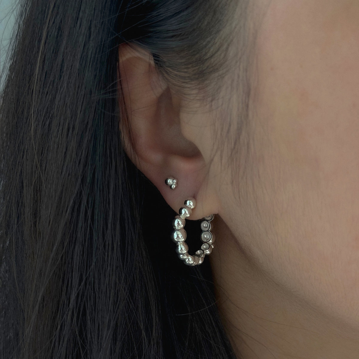 Bubbly Hoop Earrings worn, side view