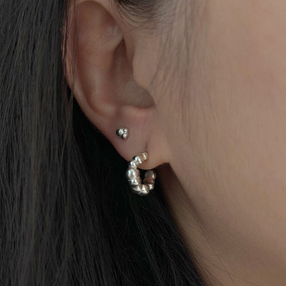 Bubbly Huggie Earrings worn