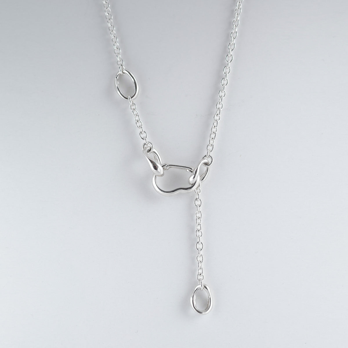 Bubble Carabiner Necklace shown at its adjustable length
