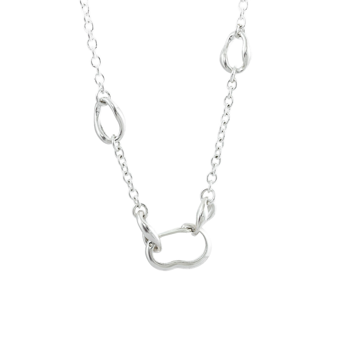 Bubble Carabiner Necklace, a fine sterling silver chain with open oval carabiner links spaced along it