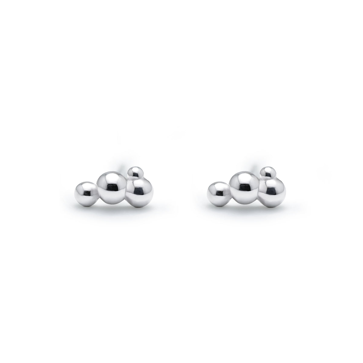 Dream Studs, small sterling silver stud earrings made of two polished silver beads