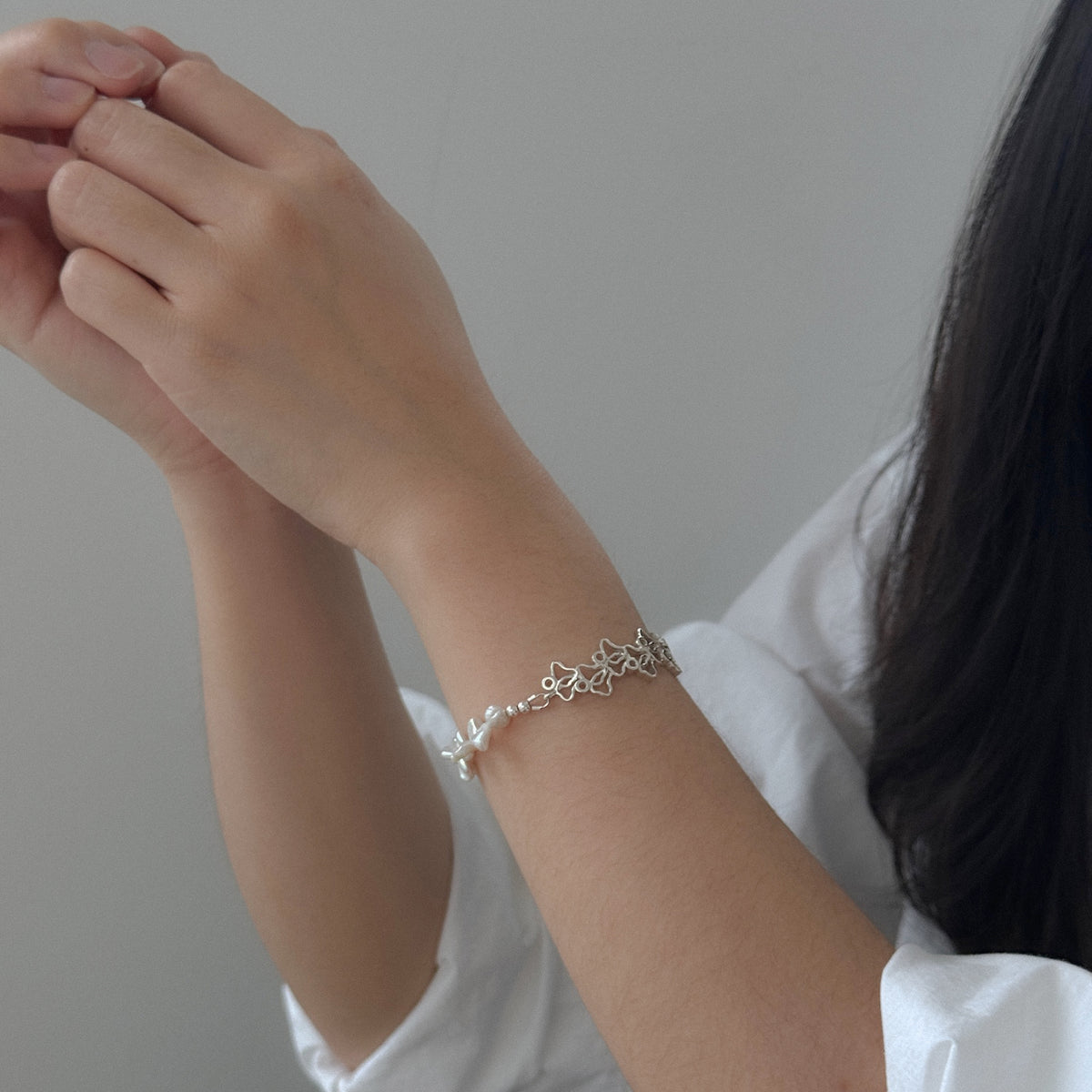 Lilac Full Bloom Bracelet worn on the wrist