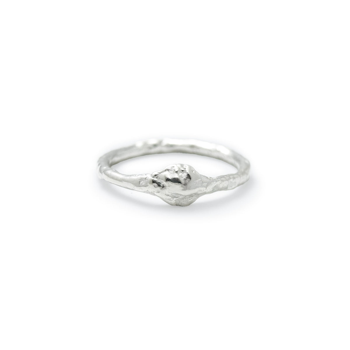 Molten Small Signet Ring, a slim sterling silver band with a small textured molten signet face
