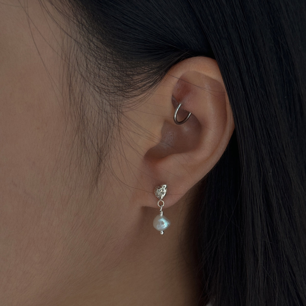 Molten Pearl Earrings worn