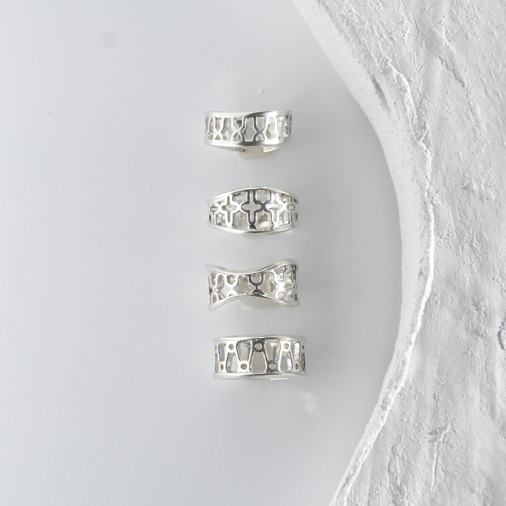 Lintier Sentinel sterling silver cuff rings shown together