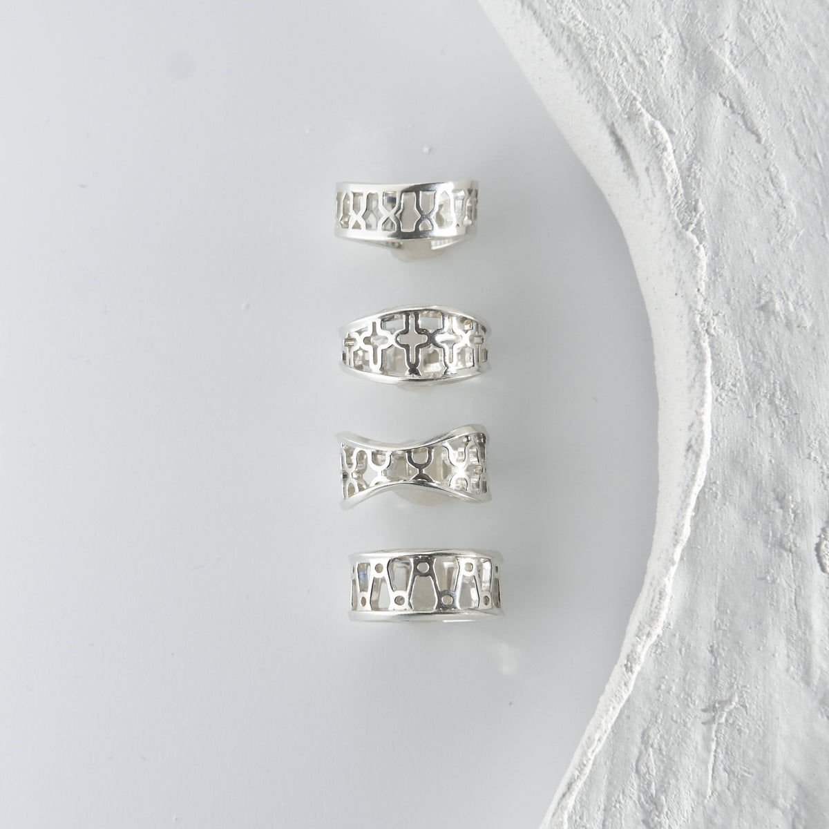 Lintier Sentinel sterling silver cuff rings shown together