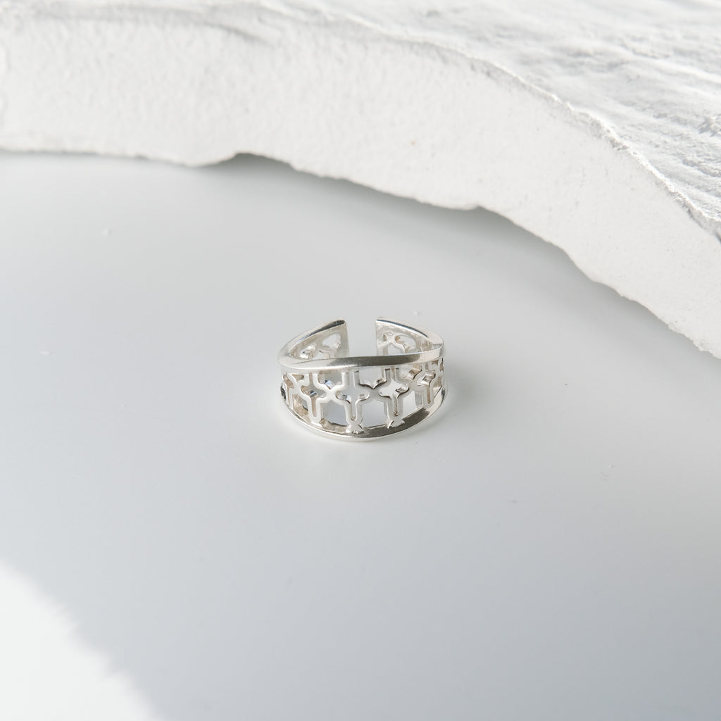 Starlight Ring, sterling silver star cutout cuff seen from another angle